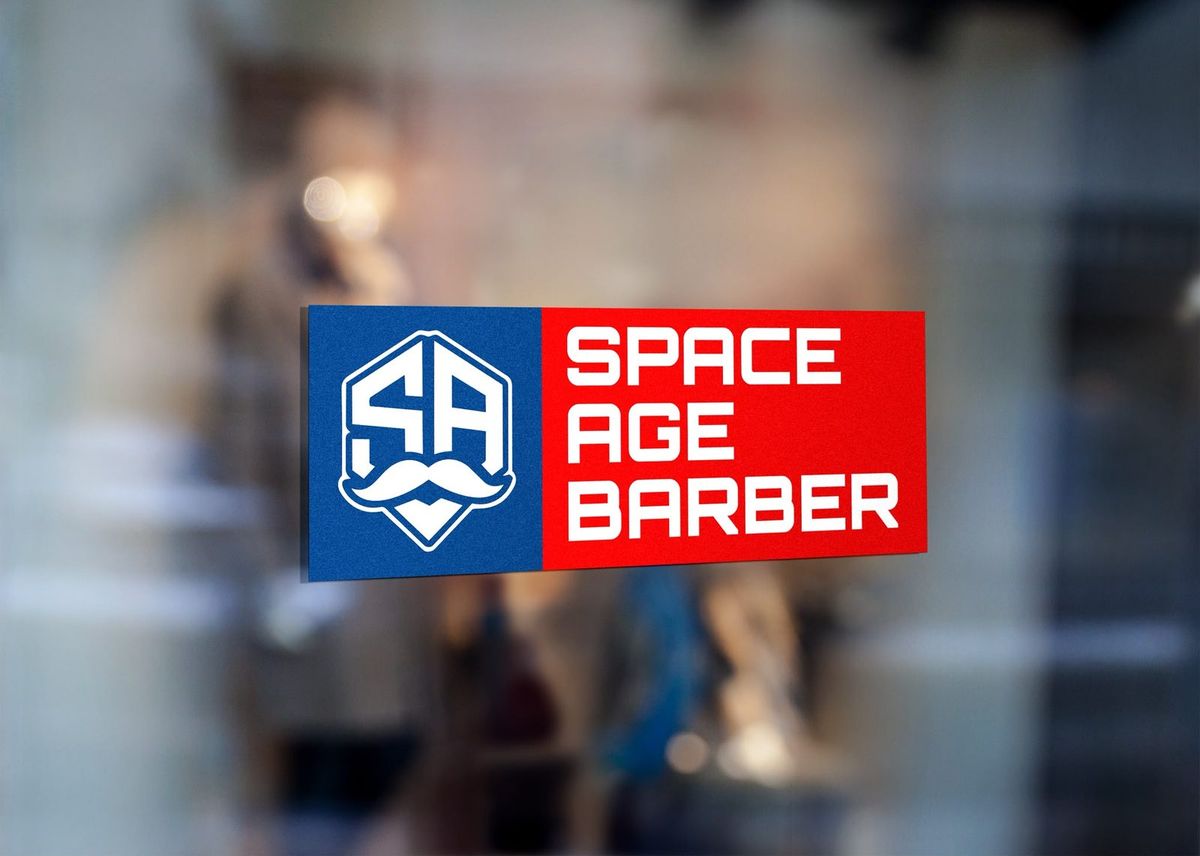 Space Age Barber shopfront signage